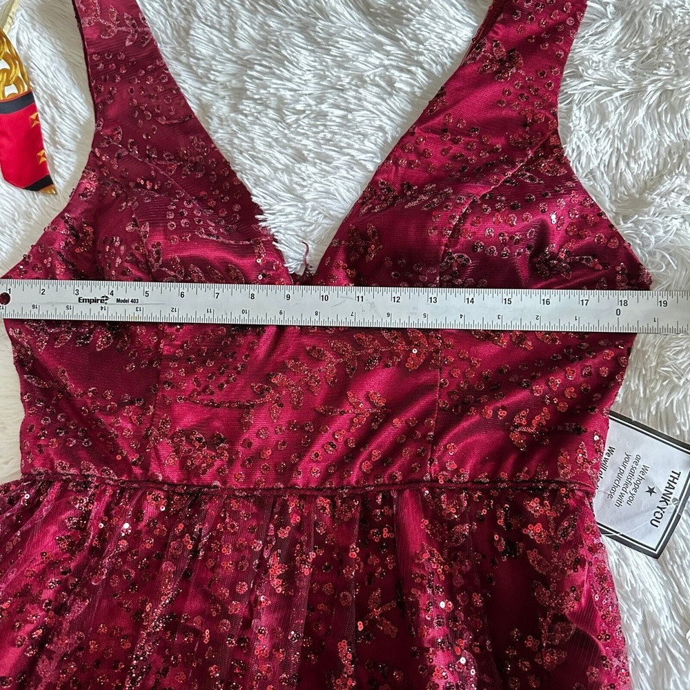 Blondie Nites Burgundy Sequin Gown Princess Fairycore Prom Gala Size 13 NWT - Picture 12 of 13
